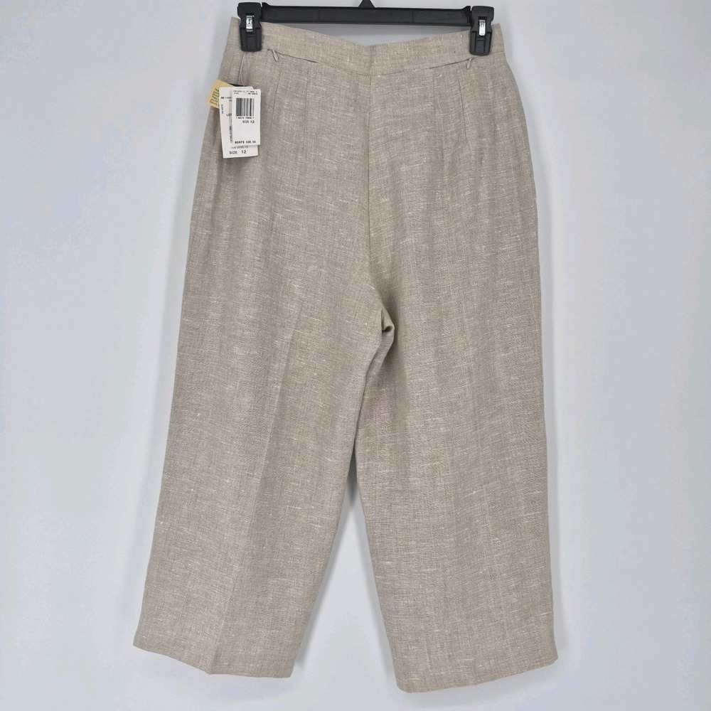 harve benard 90's  Women's Linen Cropped Pants Tan Wide Leg Trousers Coastal‎ 12 - Picture 2 of 13